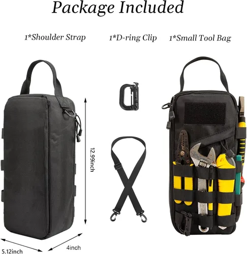 Miniatura 2 de Pequeña bolsa de herramientas táctica con clip de anillo en D, organizador portátil de bolsa de almacenamiento EDC con múltiples bolsillos y bolsa