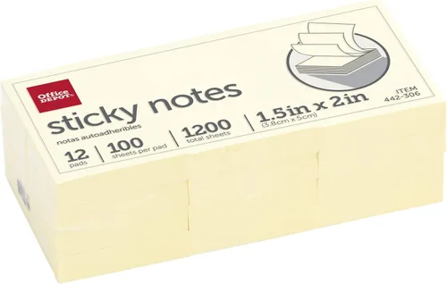 Miniatura 2 de Office Depot R Notas autoadhesivas 1 12 pulgadas x 2 pulgadas 100 hojas por bloc amarillo paquete de 12
