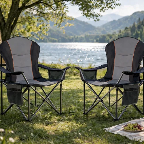 Miniatura 13 de Sillas plegables de camping para adultos, sillas de césped acolchadas con respaldo alto para exteriores con soporte lumbar y soporte para tazas