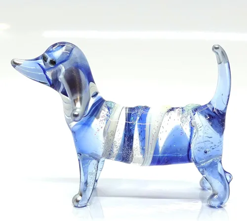 Miniatura 18 de Figuras en miniatura de perro salchicha soplado a mano, arte de animales coleccionables, regalo para decoración del hogar (4 pulgadas, azul negro)