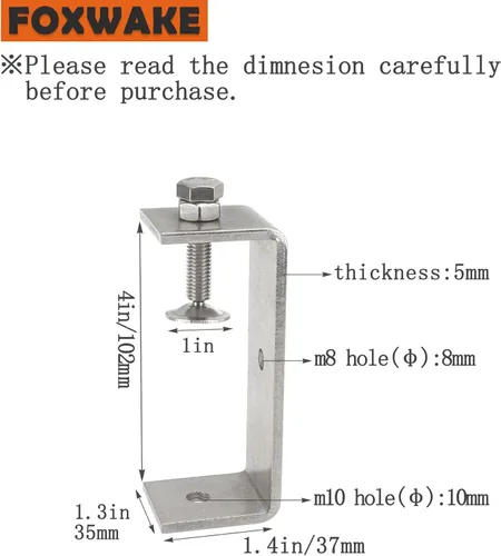 Miniatura 2 de Abrazaderas C de acero inoxidable de 3.8 pulgadas para montaje, abrazadera en U de metal resistente para trabajo de metal, abrazadera de escritorio