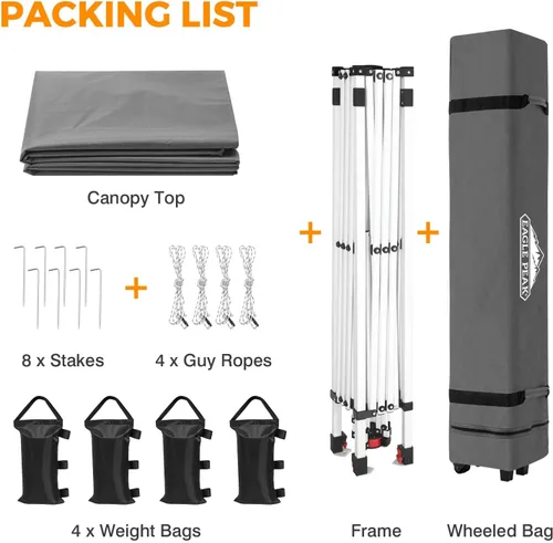Miniatura 487 de EAGLE PEAK Tienda de campaña desplegable con bolsa de transporte con ruedas, 8 estacas, 4 cuerdas, 4 bolsas de peso, toldo de tienda de campaña