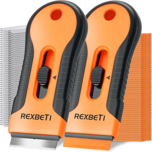 REXBETI Herramienta raspadora de cuchillas de afeitar, juego de 2 raspadores de afeitar con 80 cuchillas de afeitar adicionales, 30 piezas de metal