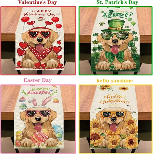 Miniatura 3 de 8 caminos de mesa Golden Retriever para perros de 72 pulgadas de largo, día de San Patricio, Pascua, 4 de julio, Halloween, Navidad, casa de campo