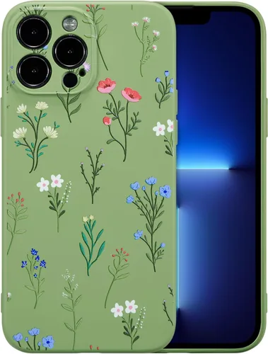 Miniatura 113 de RALEAVO Funda Floral para iPhone 12, Cubierta de Silicona Líquida con Bonito Patrón de Rama de Flores para Niñas y Mujeres, Funda Protectora de Goma