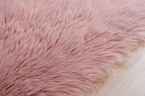 Miniatura 6 de Alfombra de piel sintética suave de lujo de piel de oveja esponjosa y lanuda para silla de dormitorio, sofá o para salón, color rosa bebé, alfombra