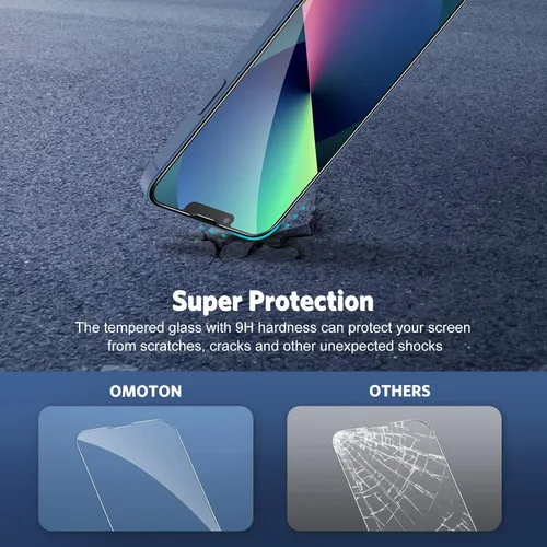 Miniatura 5 de OMOTON Protector de pantalla y protector de lente de cámara para iPhone 13 con ayuda de instalación de marco