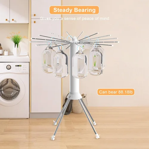 Miniatura 6 de Tendedero de ropa plegable de 4 patas, estante de secado plegable al aire libre, estante de secado de ropa portátil con 4 poleas, estante seco