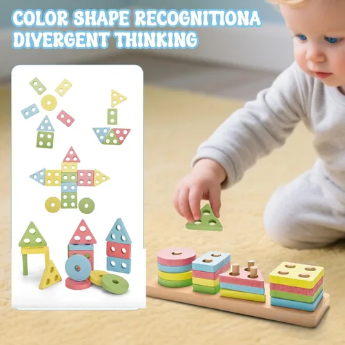Miniatura 6 de Juguetes Montessori para niños de 1 a 3 años, juguete educativo de 3 en 1 de madera para habilidades motoras finas, juguete de clasificación
