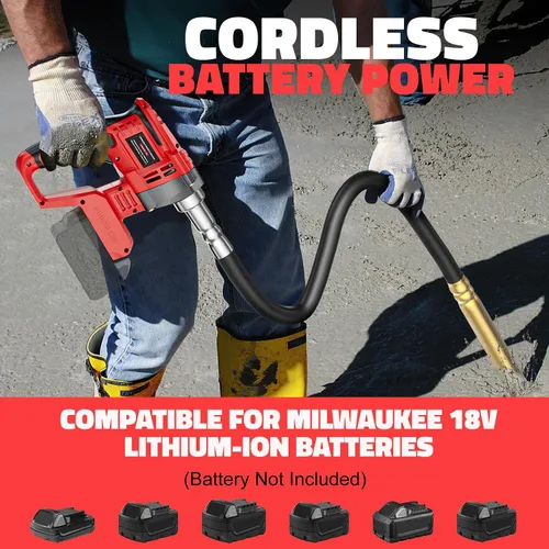 Miniatura 4 de LIVOWALNY Herramienta vibradora de hormigón de mano compatible con batería Milwaukee de 18 V (sin batería), vibrador eléctrico inalámbrico