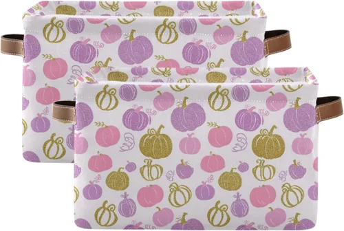 Miniatura 10 de Cesta de Almacenamiento Morada Happy Halloween Cestas de Tela para Cocina Calabaza Calavera Fantasma Murciélago Truco o Trato Contenedores Abiertos