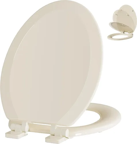 Miniatura 9 de Angol Shiold - Asiento de inodoro alargado de madera moldeada de cierre silencioso con bisagras ajustables antideslizantes, parachoques Blanco