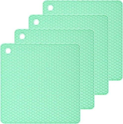 Alfombrillas de silicona para salvamanteles de encimera, resistentes al calor, paquete de 4 unidades, tamaño: 7.5 x 7.5 pulgadas, forma: cuadrado L: