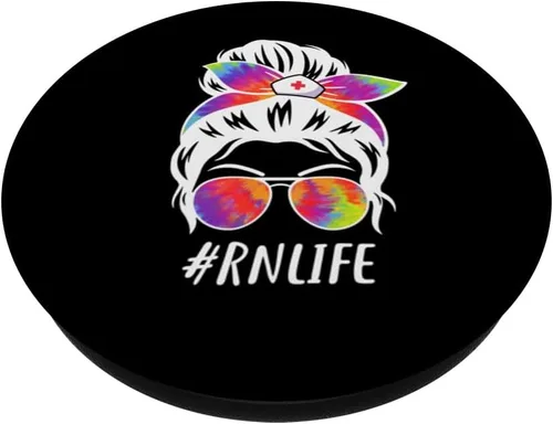 Miniatura 2 de RN Registered Nurse Squad Tie Dye Moño desordenado PopSockets PopGrip intercambiables