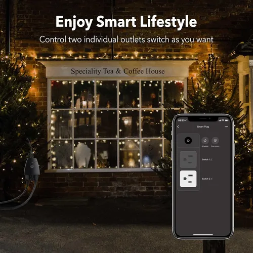 Miniatura 8 de Enchufe WiFi inteligente para exteriores, temporizador Wi-Fi de alta resistencia HBN con dos tomas de corriente con conexión a tierra, control