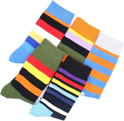 Miniatura 31 de TOEJYJ Calcetines de vestir divertidos para hombre, paquete de calcetines casuales divertidos, coloridos calcetines de algodón a rayas, talla 10-13