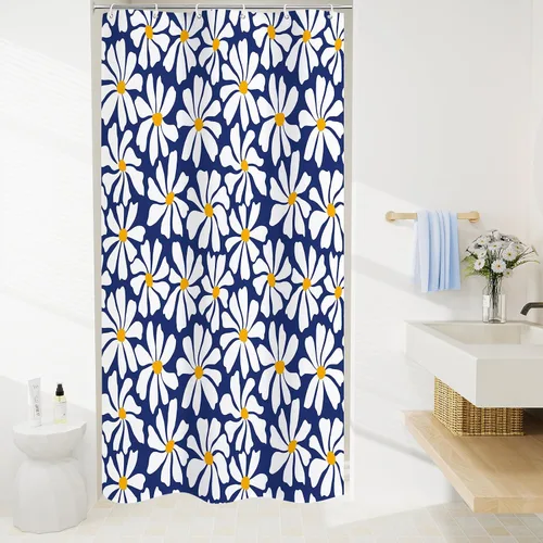 Miniatura 21 de Litabel Cortina de Ducha Pequeña para Cabina 36 x 72 pulgadas, Cortina de Ducha Estrecha de Tela Floral de Media Margarita para Baño Femenino, Juego