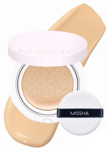 MISSHA Almohadilla mágica base No.23 Beige natural para piel clara con tono neutro - Cobertura perfecta, acabado brillante, fácil aplicación para