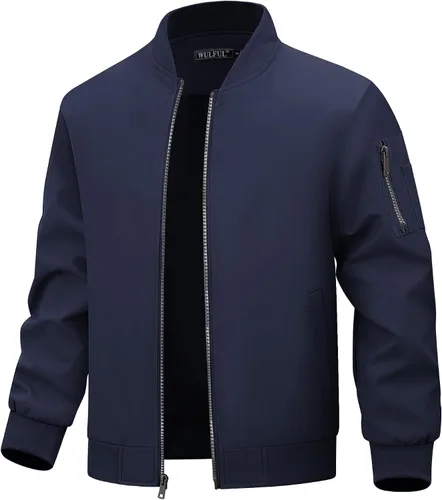 Miniatura 8 de WULFUL Chaqueta Bomber para Hombre Ligera Casual Cortavientos con Cremallera Abrigo con Bolsillo