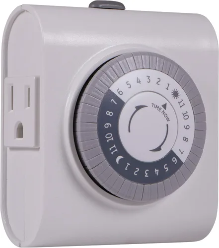 Miniatura 2 de GE Temporizador de salida a tierra mecánico, enchufes dobles con 3 puntas, ciclo de 24 horas, uso en interiores para luces, lámparas, ventiladores