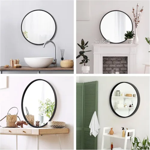 Miniatura 9 de ZenStyle Espejo de pared circular de 18 pulgadas x 2 pulgadas, color negro, espejo de baño con marco de metal grande con ganchos prefijados para un
