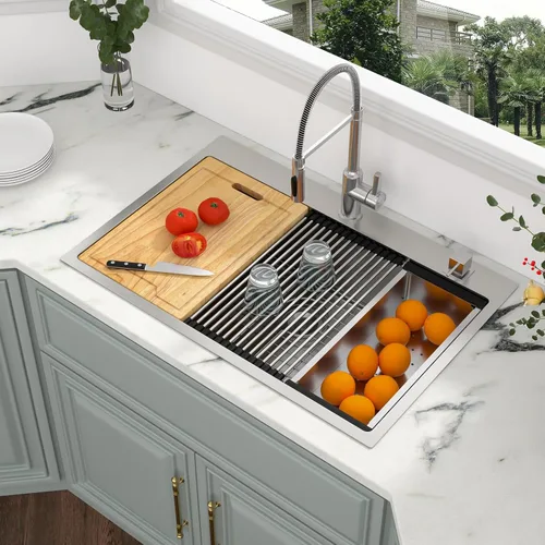 Miniatura 45 de Kichae Fregadero de Cocina de 21x20 Pulgadas, Fregadero de Barra Pequeño, Fregadero de Acero Inoxidable, Montaje Superior, Montaje Inferior
