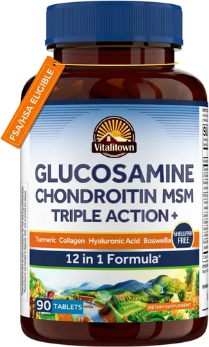 Vitalitown Glucosamina condroitina MSM | colágeno, boswellia, cúrcuma, ácido hialurónico, bromelina | Fórmula de triple acción + | 12 ingredientes |