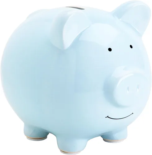 Pearhead Alcancía Grande de Cerámica, Azul Claro, Ideal para Niños y Niñas, Ahorro de Dinero y Banco de Monedas, Decoración Perfecta para Cuarto de