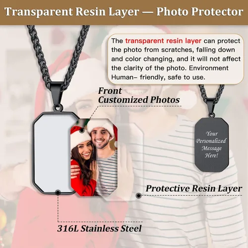 Miniatura 5 de Bestyle Collares de fotos personalizados (mejorados, más vívidos y claros) para hombres y mujeres, etiqueta de corazónmilitarcolgante de etiqueta