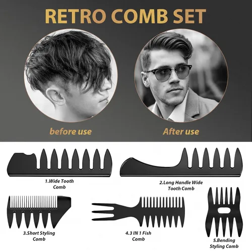 Miniatura 4 de DUAIU - Cepillo de pelo para hombres, 7 peines para hombres, juego de peines para peinar el cabello con cepillos de ventilación para el cabello