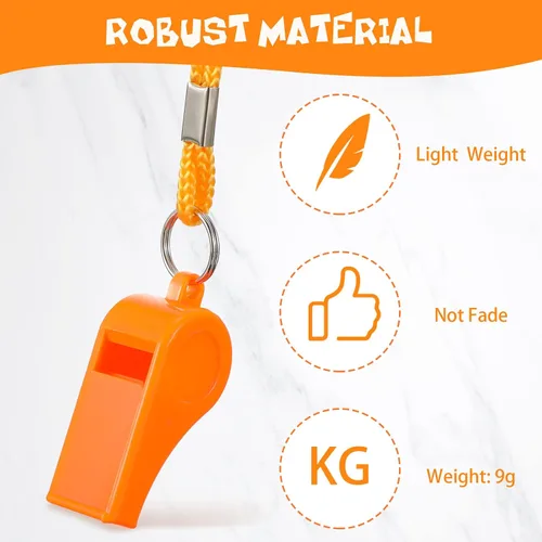 Miniatura 3 de Honoson Silbato para adultos con cordón de seguridad de plástico silbato de emergencia de supervivencia fuerte para salvavidas entrenadores Naranja