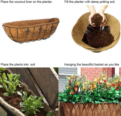 Miniatura 4 de Revestimientos para cesta de ventana de 30 pulgadas, preformado, revestimiento de coco y coco con tierra húmeda para cesta de ventana