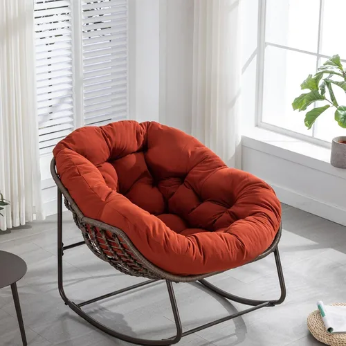 Miniatura 9 de Mecedora para porche delantero para interiores y exteriores, silla reclinable acolchada de ratán, para patio, jardín, sala de estar