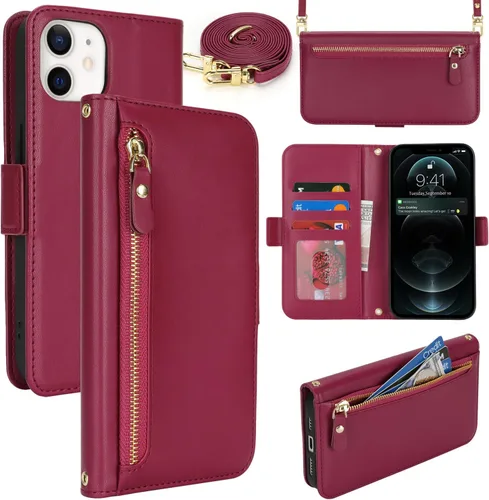 Miniatura 51 de Lipvina Funda tipo cartera para iPhone 12 Pro Max / 13 Pro Max para mujeres, bolsillo con cremallera, funda de teléfono de cuero PU con soporte