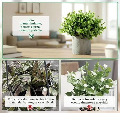 Miniatura 5 de Lemonfilter Pequeñas plantas falsas, paquete de 5 mini plantas artificiales de eucalipto en maceta, plantas artificiales de plástico para estantes 2