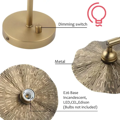 Miniatura 5 de Pathson Juego de 2 apliques de pared regulables con acabado de latón, cableado ajustable para baño, luz de tocador de pared para sala de estar, sala