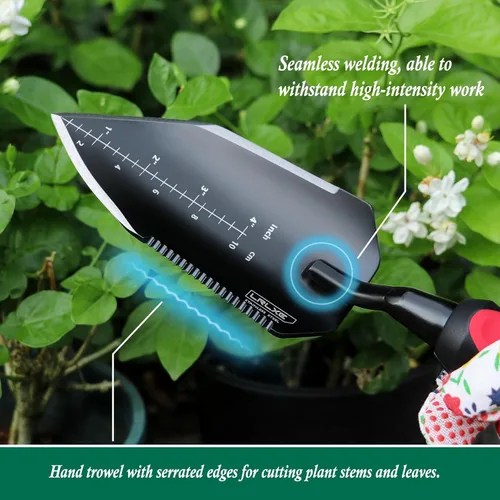 Miniatura 5 de Paleta de jardín resistente, pala de mano puntiaguda de acero inoxidable con mango de goma antideslizante, ideal para excavar, deshierbar