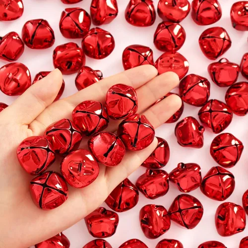 Miniatura 6 de Cascabeles para manualidades, cascabeles grandes de 1 pulgada a granel, 50 campanas de Navidad para manualidades, festivales, hogar, corona, Rojo