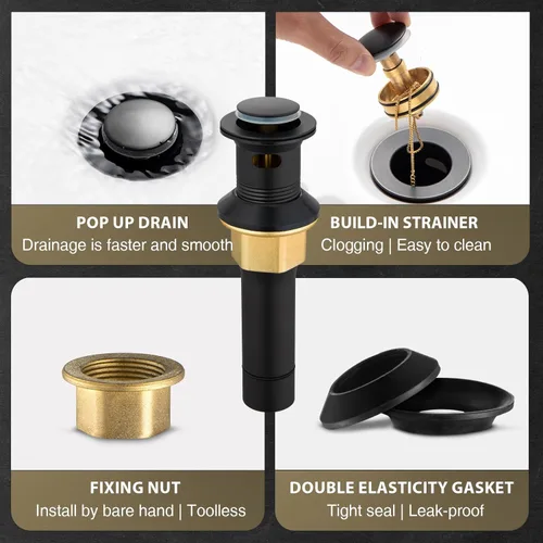 Miniatura 5 de Grifo de lavabo de baño, color negro y dorado, estilo cascada, fabricado en SUS304 de acero inoxidable, maneta única, montaje en cubierta adecuado