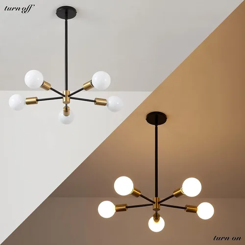 Miniatura 9 de RUIYEY Lámpara Sputnik Moderna, Lámpara de Techo Semiempotrada Negra y Dorada, Candelabros de Mediados de Siglo para Dormitorio, Comedor, Isla