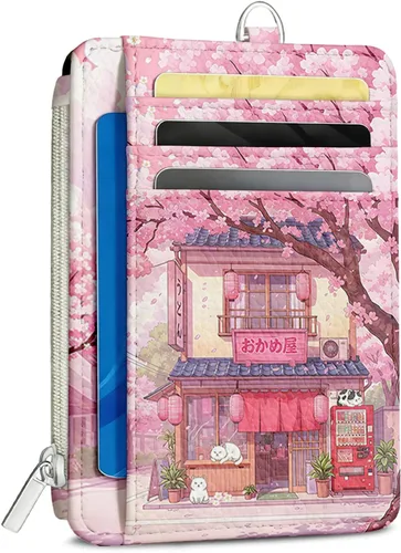 Miniatura 12 de Cartera delgada para mujer - Soporte para tarjetas de crédito con bloqueo RFID, cartera de piel sintética con ventana de identificación y bolsillo