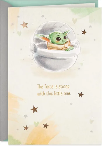 Hallmark Tarjeta de Baby Shower de Star Wars para nuevos padres (Baby Yoda, La Fuerza es Fuerte) Bienvenido nuevo bebé, Felicitaciones, Revelación
