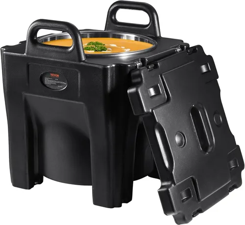 VEVOR Portador de comida aislado, Caja caliente apilable de 32Qt para catering con barril de acero inoxidable, Calentador de alimentos de carga Negro