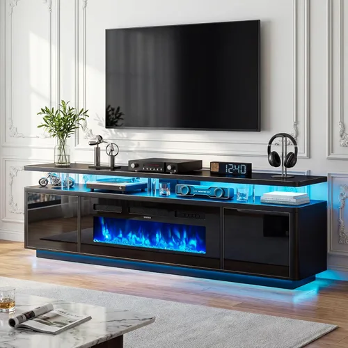 Miniatura 6 de oneinmil 70" Fireplace TV Stand for Living Room, Electric Fireplace Entertainment Center with Dual LED Lights & Storage Cabinets, Fits TVs up to