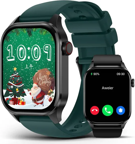 Relojes inteligentes de Navidad para hombres y mujeres, con pantalla HD de 2.04 pulgadas, monitor de oxígeno en sangre y frecuencia cardíaca, Negro