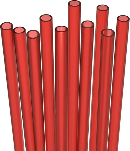 Fiesta First 10 popotes largos reutilizables de plástico rojo duro, ancho medio + cepillo de limpieza resistente, para vasos, frascos masón, batidos