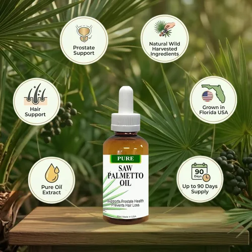 Miniatura 2 de Pure Saw Palmetto Aceite orgánico natural suministro de 60 a 90 días a diferencia de los polvos ineficientes, apoya la salud de la próstata