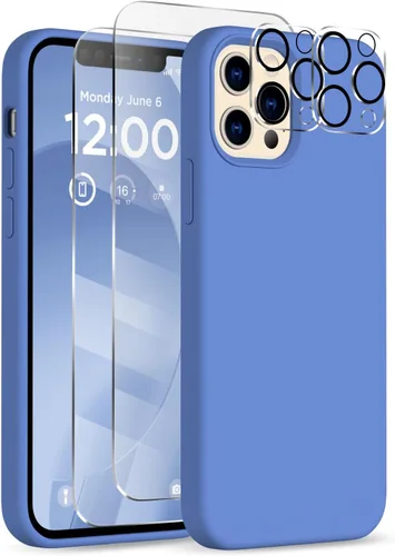 Funda para iPhone 12 Pro Max, [2 protectores de cámara + 2 protectores de pantalla], funda protectora de silicona de cuerpo completo a prueba de