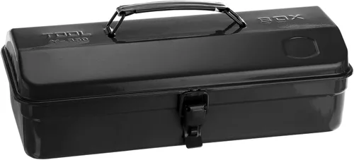 Miniatura 7 de HARFINGTON Caja de Herramientas 11.4" Caja de Herramientas de Acero Portátil Estilo Techo de Cadera con Cierre de Pestillo de Metal Cofre de Negro