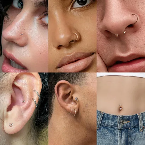 Miniatura 4 de Juego de 14 retenedores de cristal para el trabajo, deportes, cirugía, hipoalergénico, estilo mixto, anillos transparentes para labios, nariz